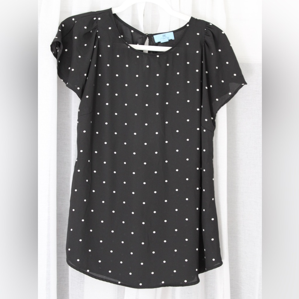 CeCe Black Blouse with White Polka Dots – Size M